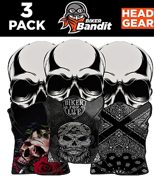 3Er-Pack Biker Bandit Rose Skull – Biker For Life Bandanna Halstuch, Sturmhaube, Sturmhaube