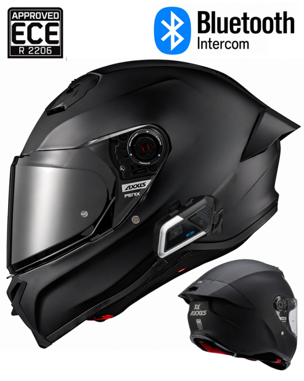 Bluetooth Intercom 5.3 Fenix Darknight Ece.22.06 Integral Matt Svart Mc Hjälm