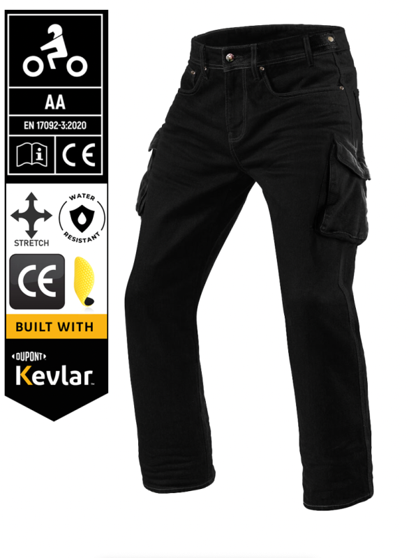 Bulletride Cargo Dark Black Kevlarjeans Ce-Aa Wasserdichte Motorradjeans
