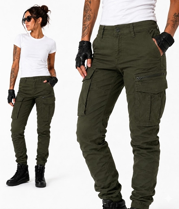 Lady Streetcargo Armygreen Ce-Aa Wasserabweisende Kevlar Motorradhose