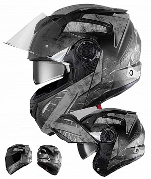 Black Optimus 908 Ii Xszm Gray Flip Front Matt Black Openable Motorcycle Helmet