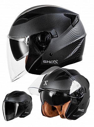 Shox Defender Carbon Open Face Ece R22.06 Matt Carbon-effekt Jet Motorradhelm